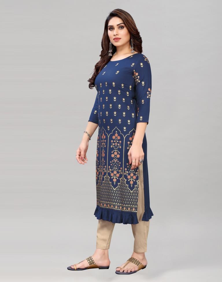 Navy Blue Printed Kurti | Leemboodi