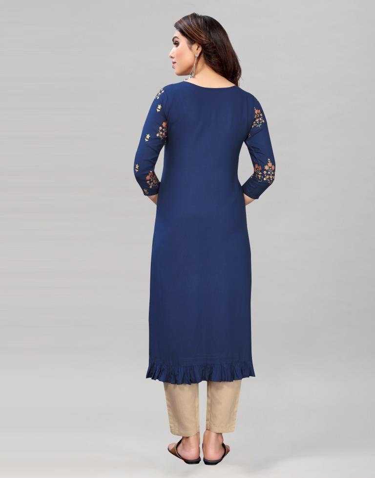 Navy Blue Printed Kurti | Leemboodi