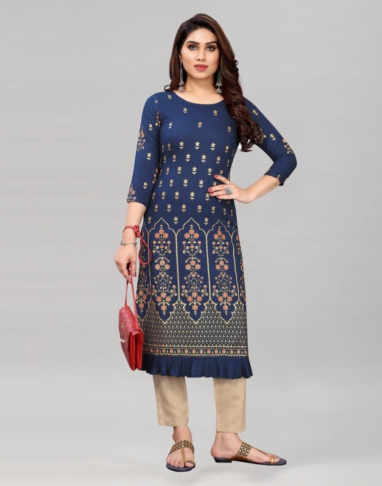 Navy Blue Printed Kurti | Leemboodi