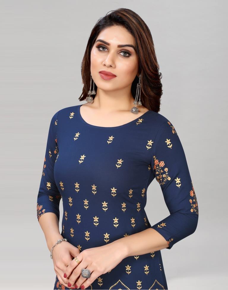 Navy Blue Printed Kurti | Leemboodi
