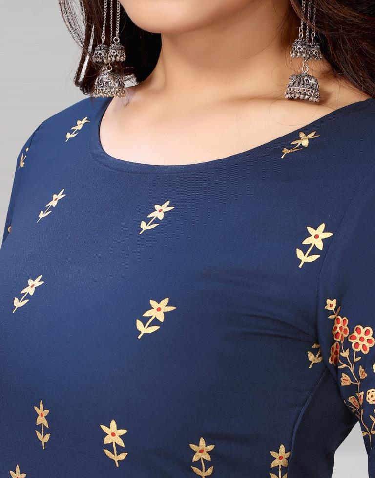 Navy Blue Printed Kurti | Leemboodi