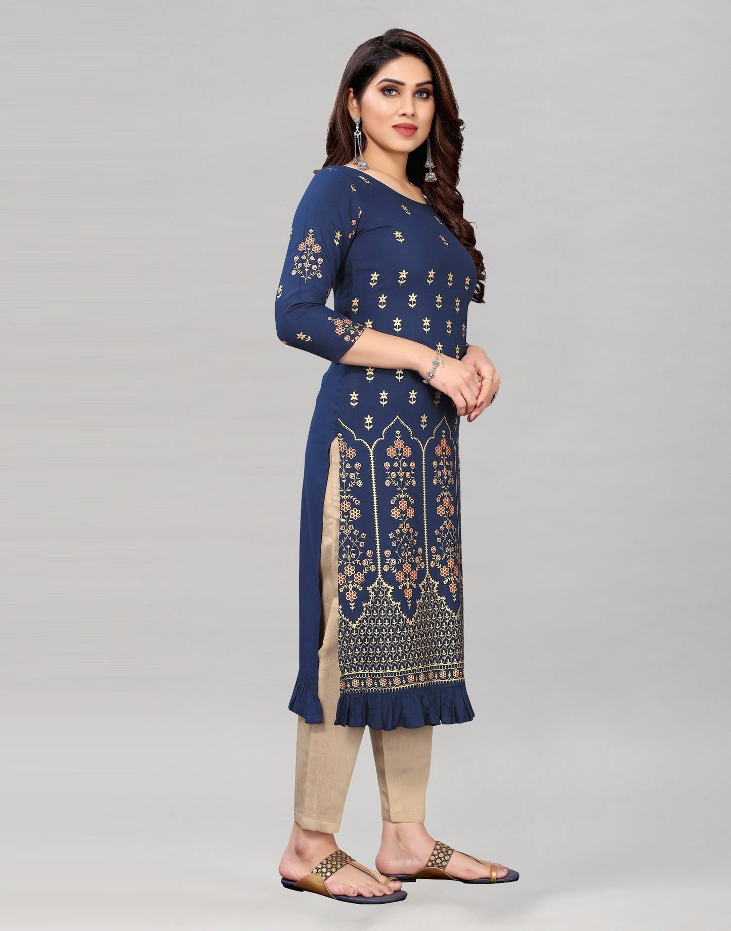 Navy Blue Printed Kurti | Leemboodi