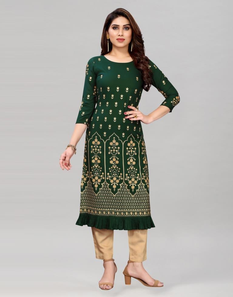Bottle Green Printed Kurti | Leemboodi