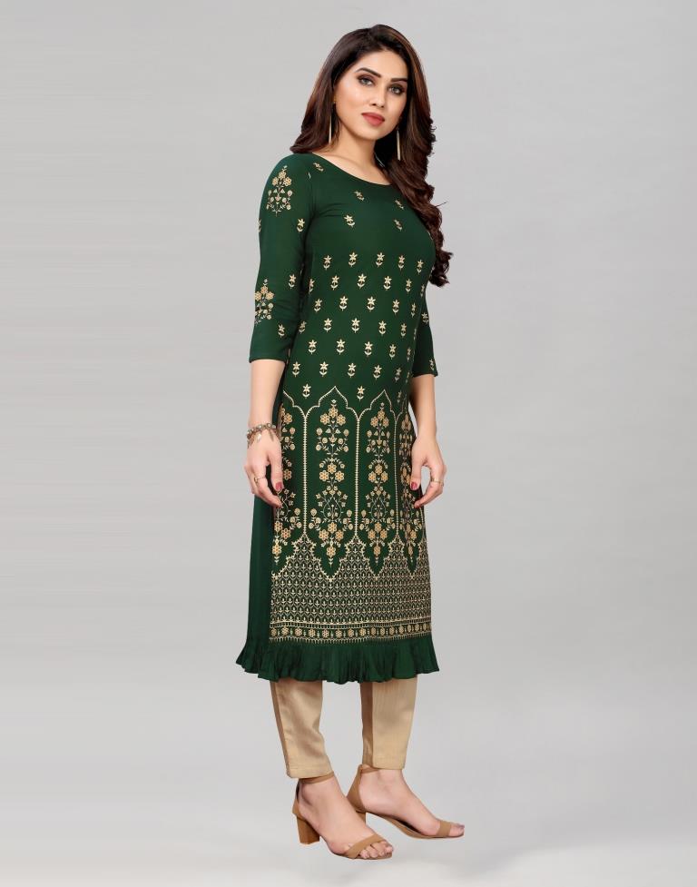 Bottle Green Printed Kurti | Leemboodi
