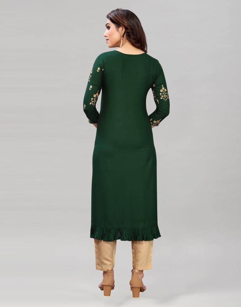 Bottle Green Printed Kurti | Leemboodi