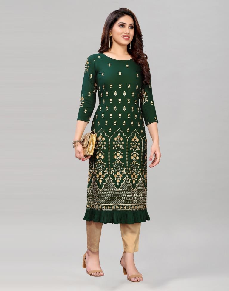 Bottle Green Printed Kurti | Leemboodi