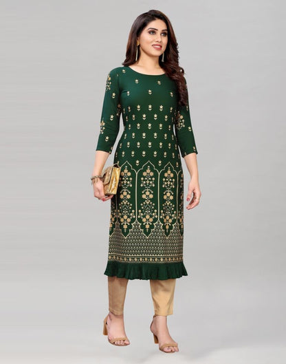 Bottle Green Printed Kurti | Leemboodi