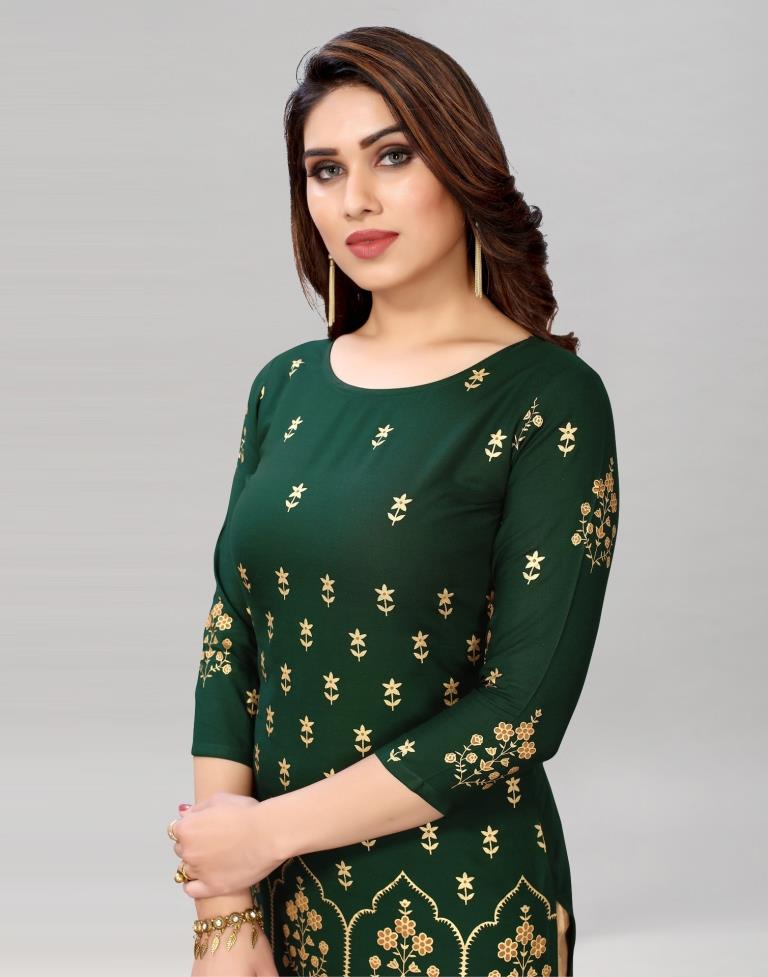 Bottle Green Printed Kurti | Leemboodi