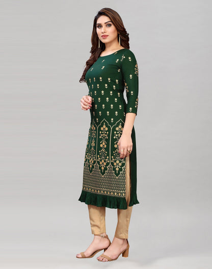 Bottle Green Printed Kurti | Leemboodi