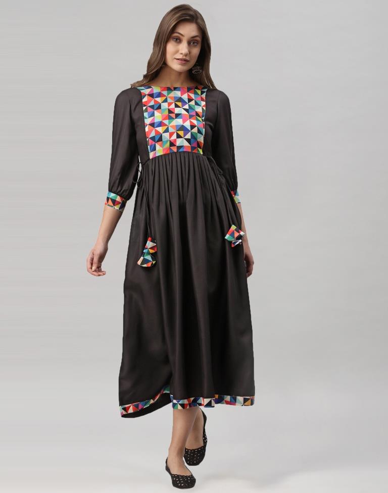 Black Gathered Kurti | Leemboodi