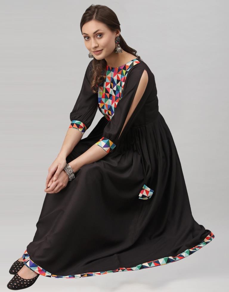 Black Gathered Kurti | Leemboodi