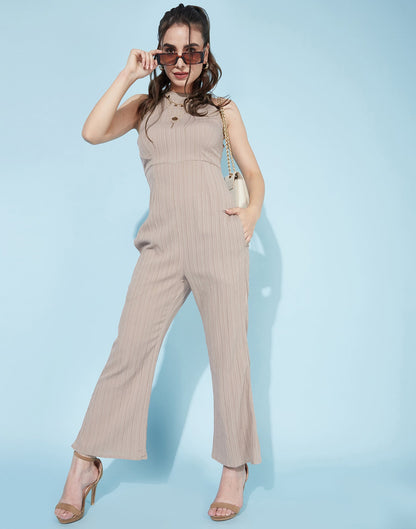 Beige Halter Neck Jumpsuit | Sudathi