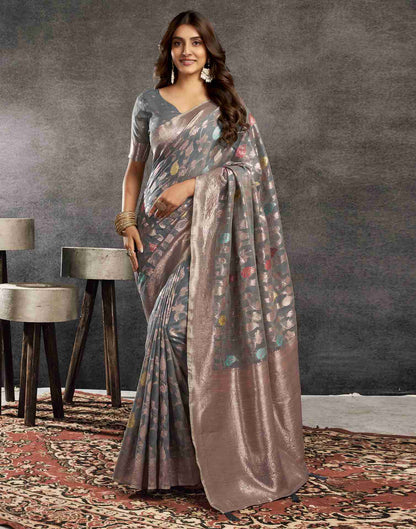 Grey Silk Woven Jacquard Saree