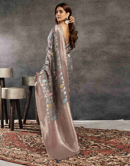 Grey Silk Woven Jacquard Saree