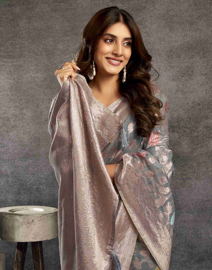 Grey Silk Woven Jacquard Saree