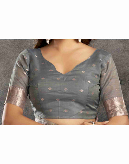 Grey Silk Woven Jacquard Saree