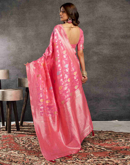 Pink Silk Woven Jacquard Saree
