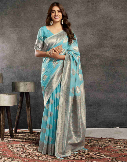 Blue Silk Woven Jacquard Saree