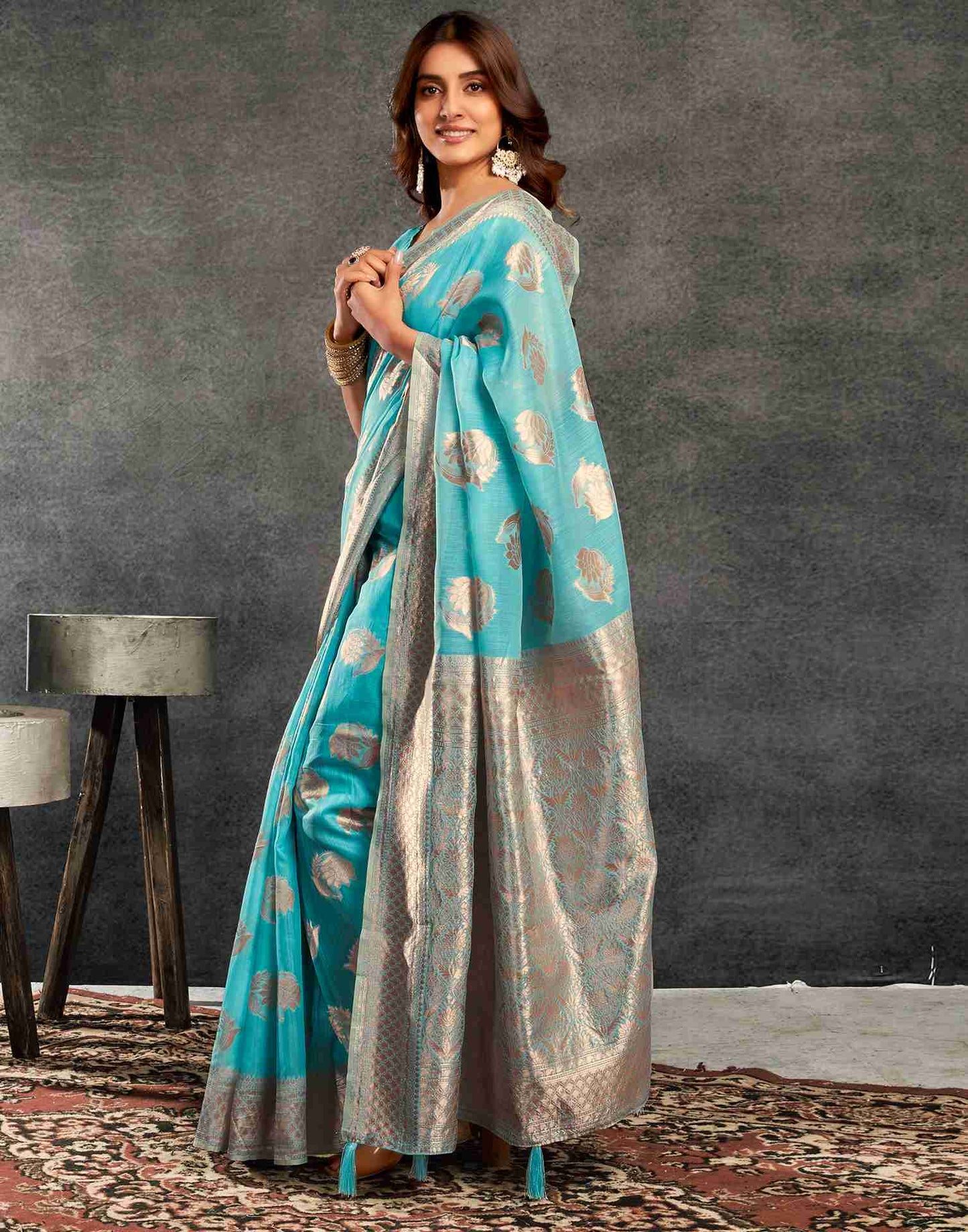 Blue Silk Woven Jacquard Saree