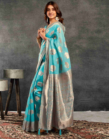 Blue Silk Woven Jacquard Saree