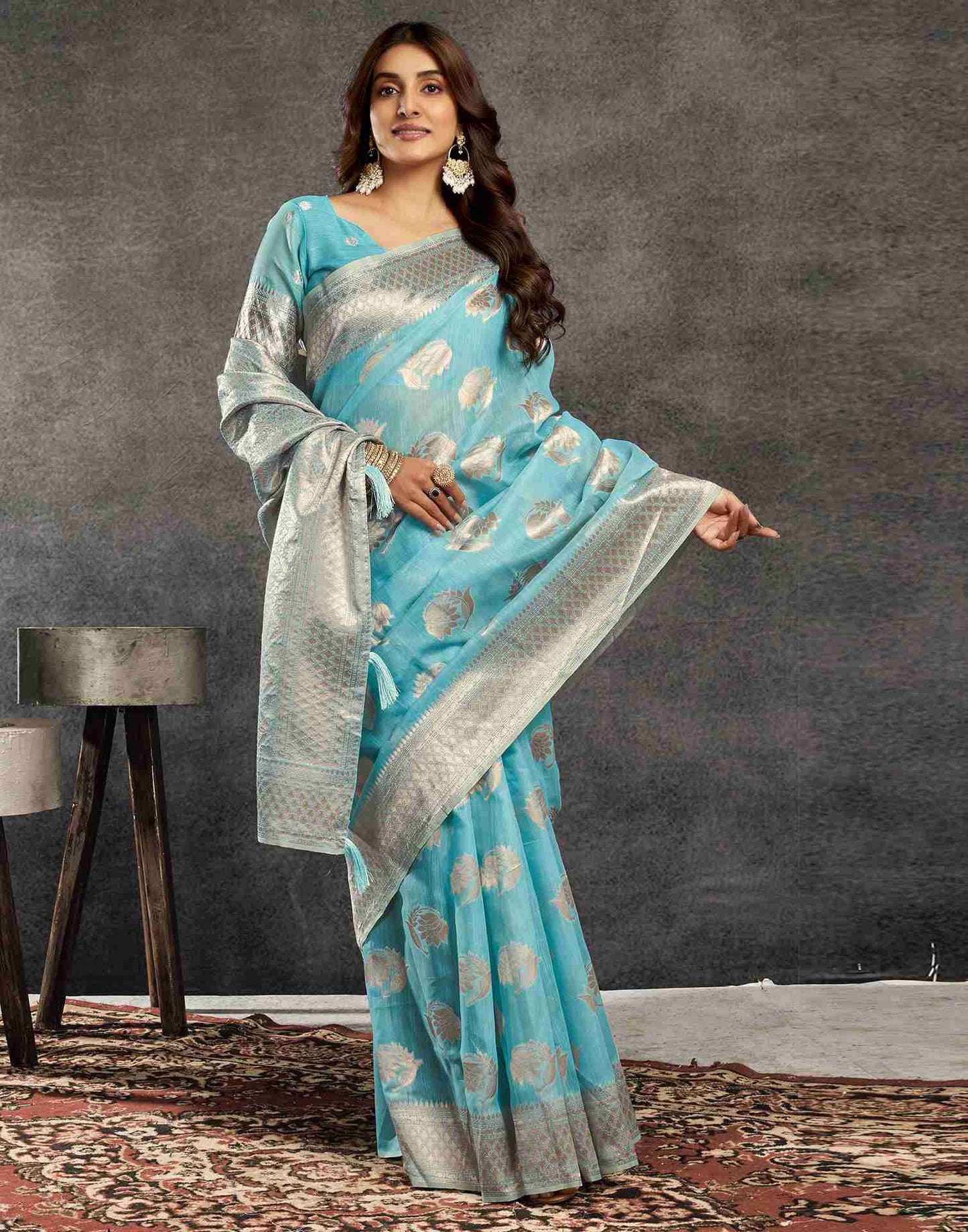 Blue Silk Woven Jacquard Saree