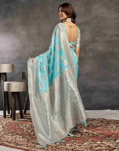 Blue Silk Woven Jacquard Saree