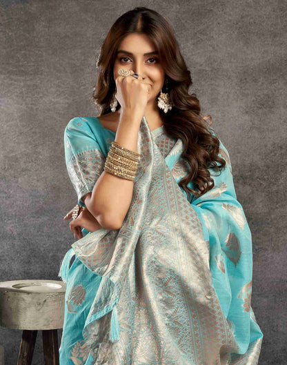 Blue Silk Woven Jacquard Saree