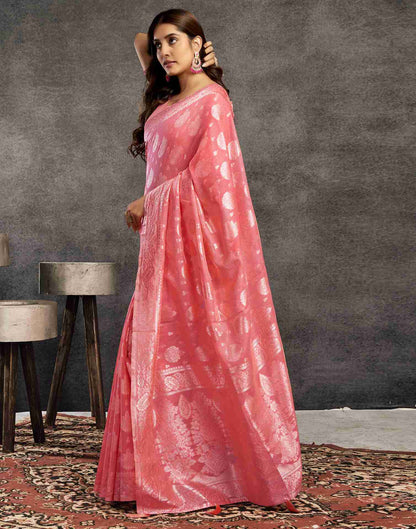 Punch Pink Silk Woven Jacquard Saree