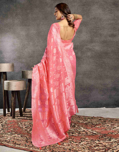 Punch Pink Silk Woven Jacquard Saree