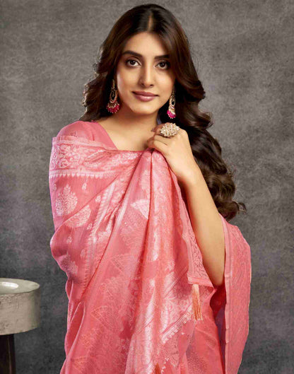 Punch Pink Silk Woven Jacquard Saree