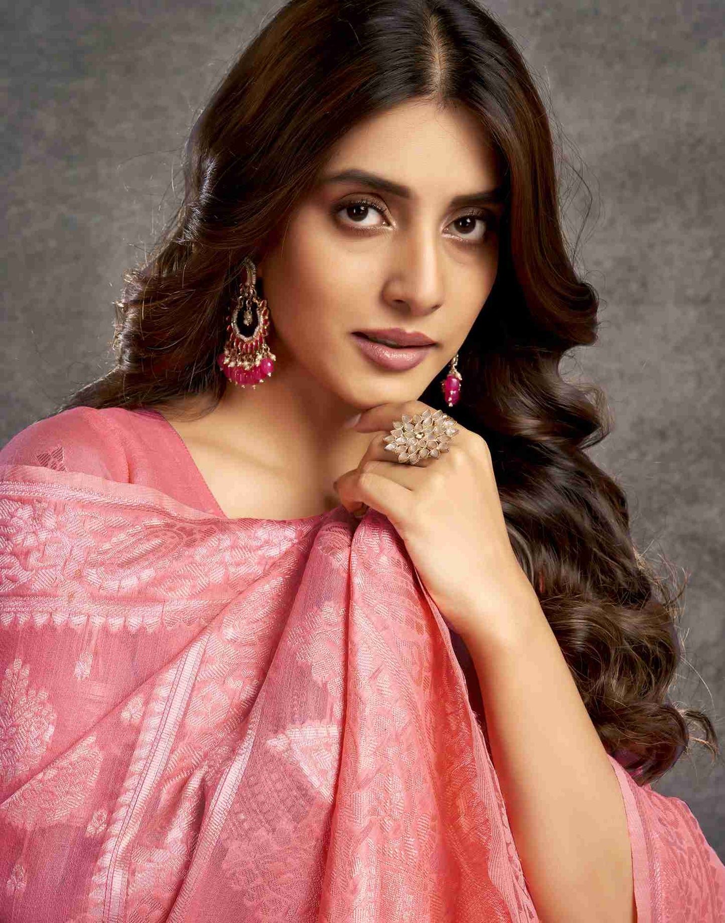 Punch Pink Silk Woven Jacquard Saree