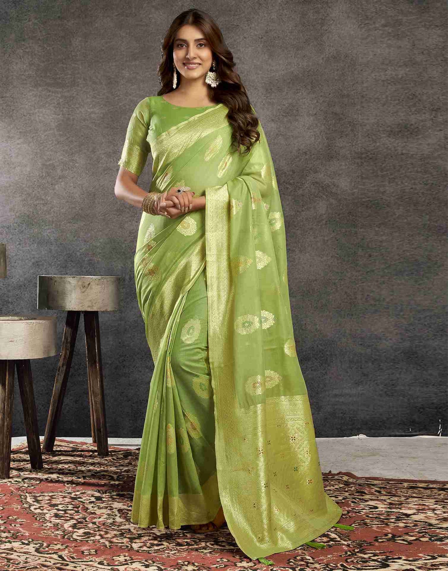 Pista Green Silk Woven Jacquard Saree