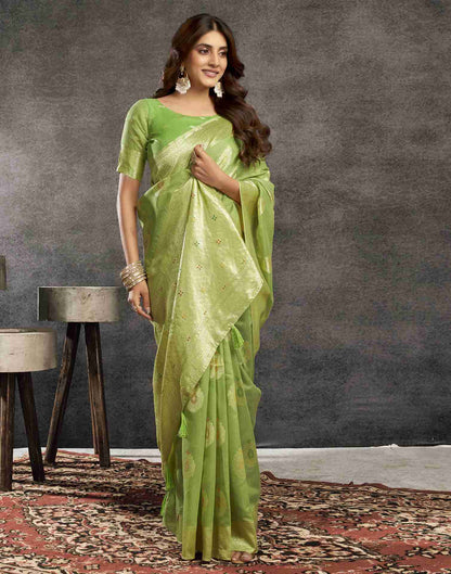 Pista Green Silk Woven Jacquard Saree