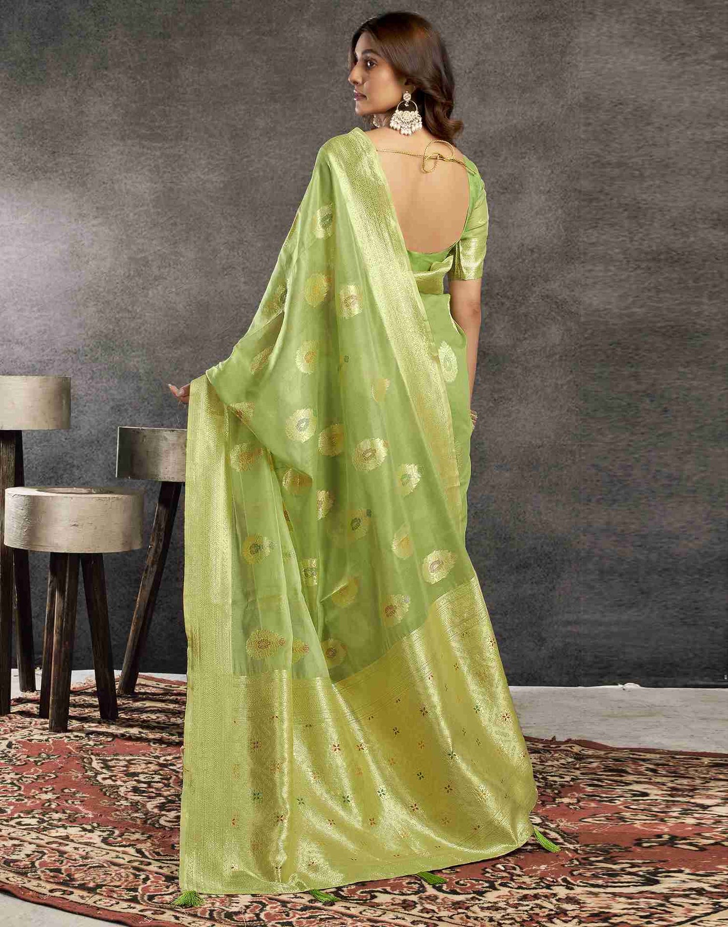 Pista Green Silk Woven Jacquard Saree
