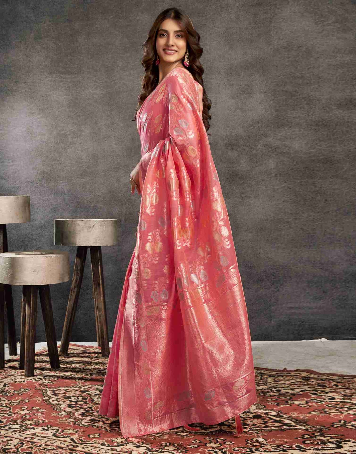 Punch Pink Silk Woven Jacquard Saree