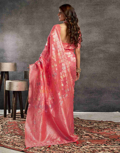 Punch Pink Silk Woven Jacquard Saree