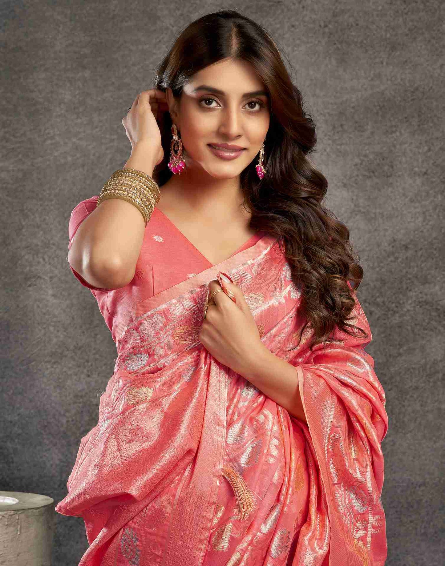 Punch Pink Silk Woven Jacquard Saree