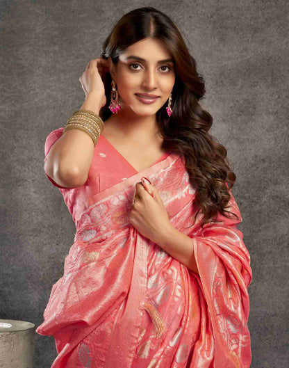 Punch Pink Silk Woven Jacquard Saree