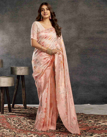 Cream Silk Woven Jacquard Saree