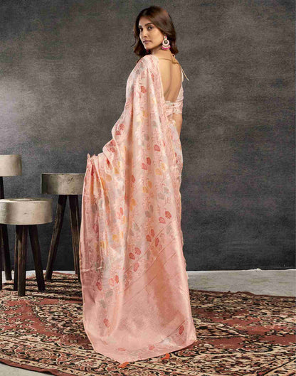 Cream Silk Woven Jacquard Saree