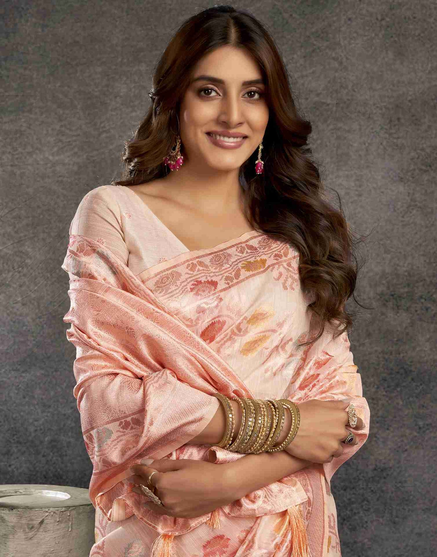 Cream Silk Woven Jacquard Saree