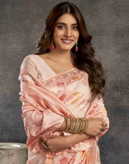 Cream Silk Woven Jacquard Saree