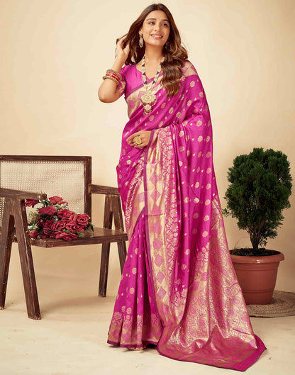 Magenta Silk Woven Banarasi Saree