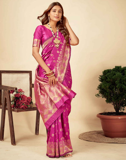 Magenta Silk Woven Banarasi Saree