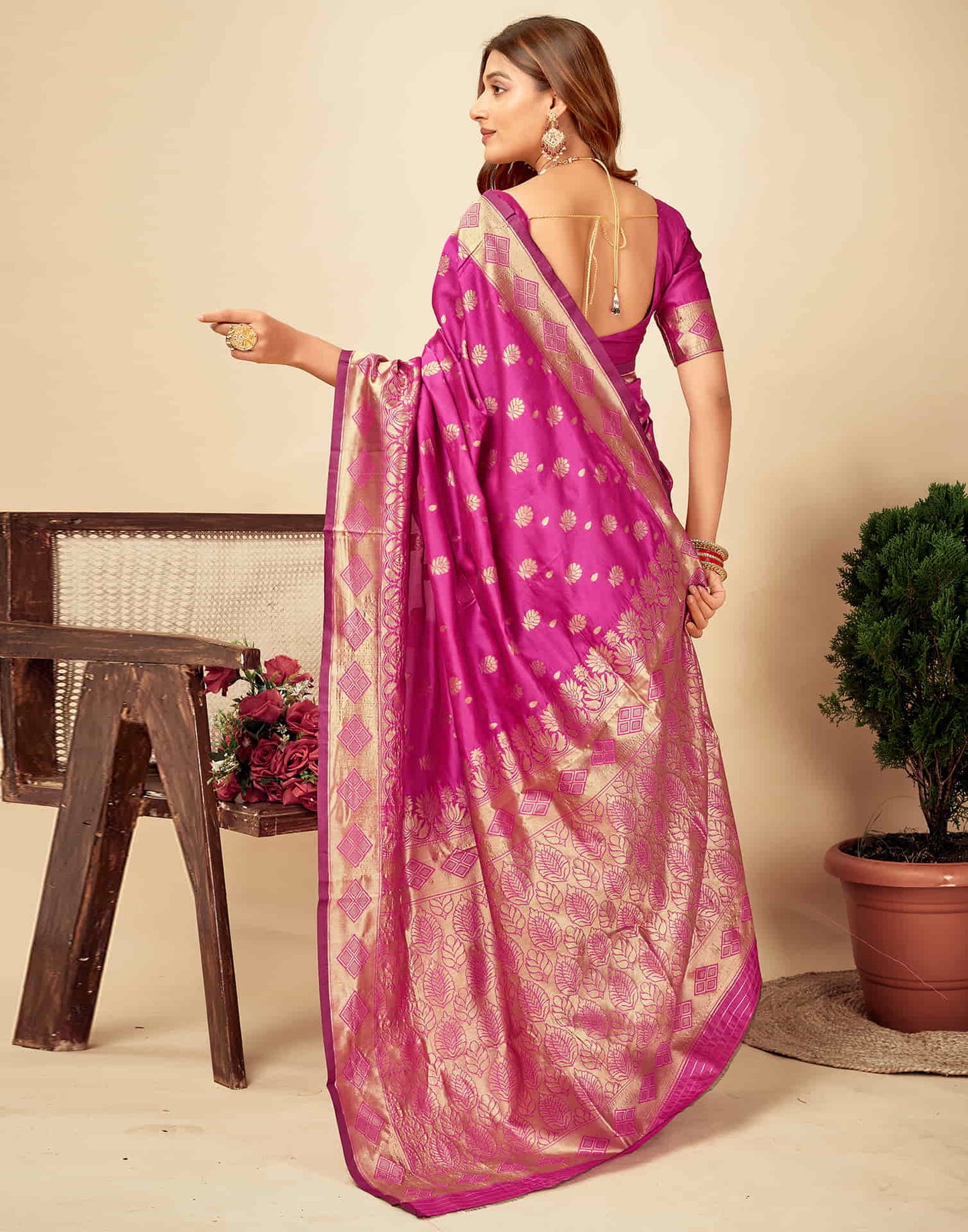 Magenta Silk Woven Banarasi Saree