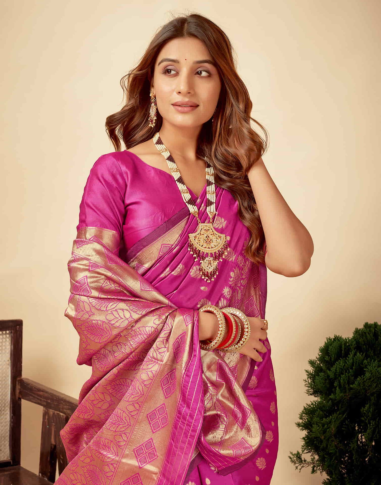 Magenta Silk Woven Banarasi Saree
