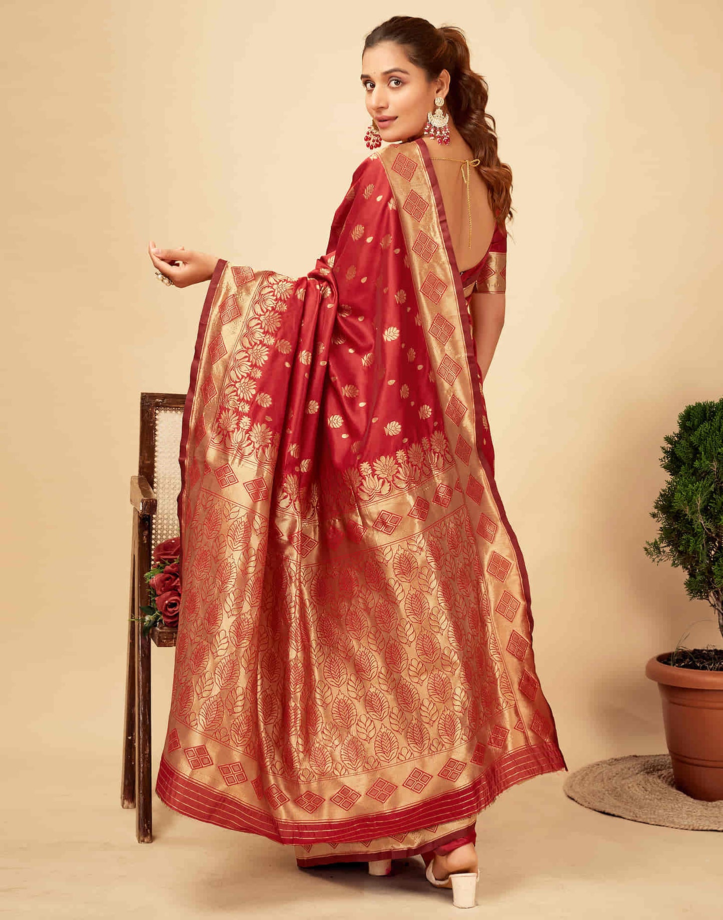 Red Silk Woven Banarasi Saree
