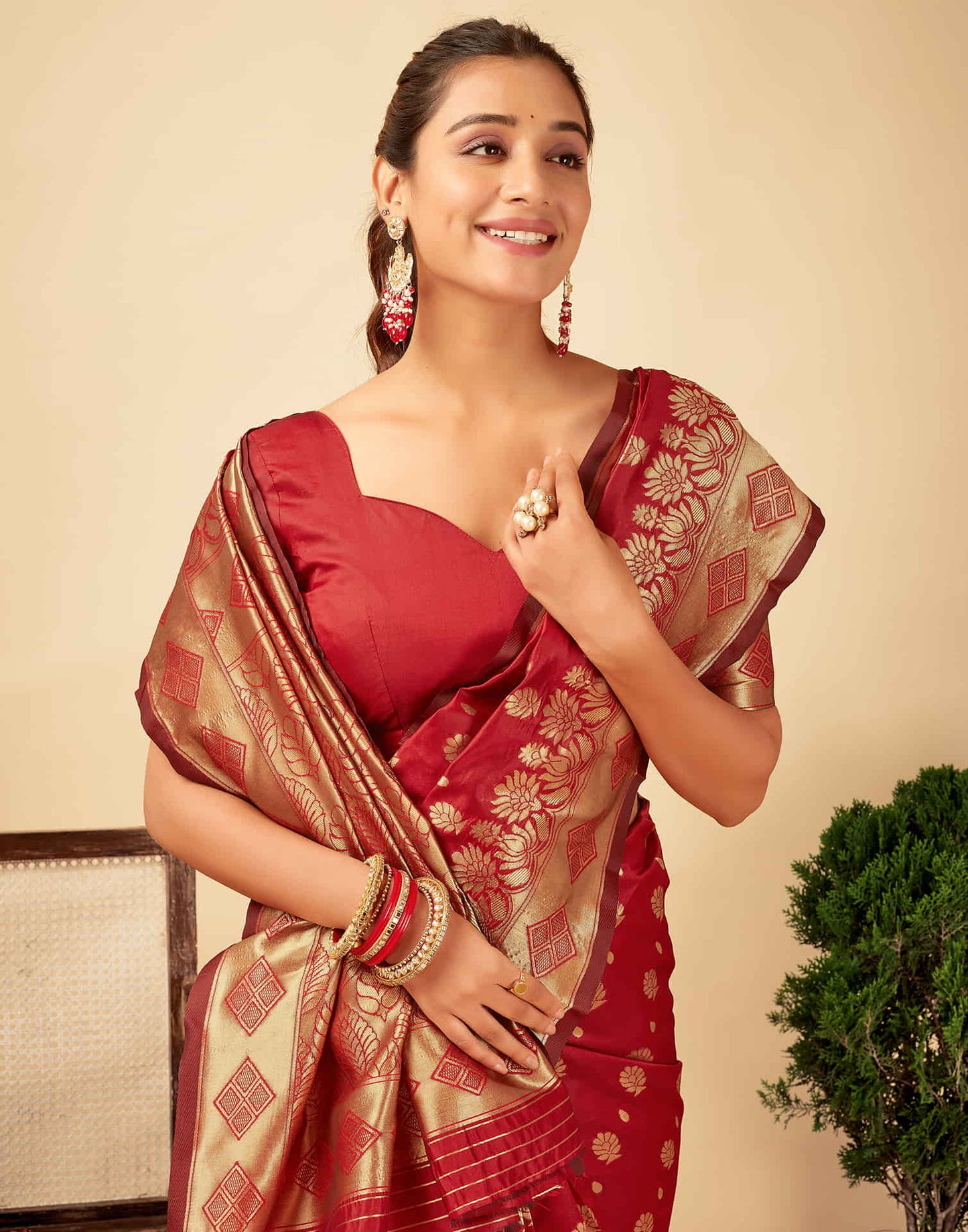 Red Silk Woven Banarasi Saree