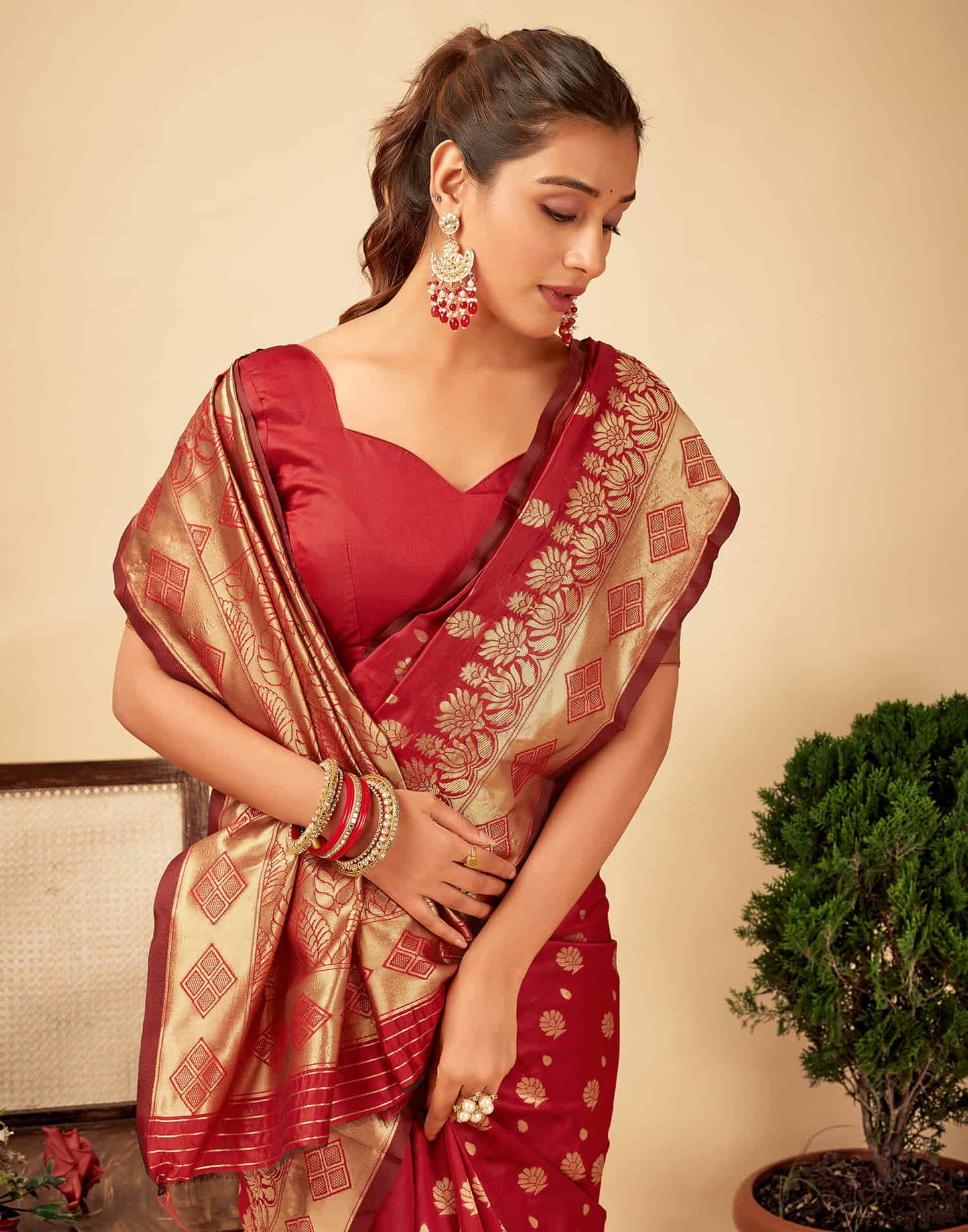 Red Silk Woven Banarasi Saree