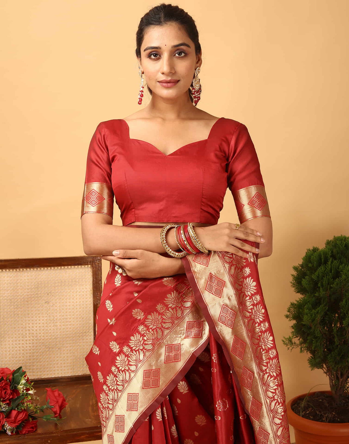 Red Silk Woven Banarasi Saree